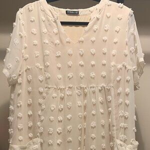 MIHOLL Women's V Neck Short Sleeve Ruffle Loose Summer Flowy Mini Dress Large